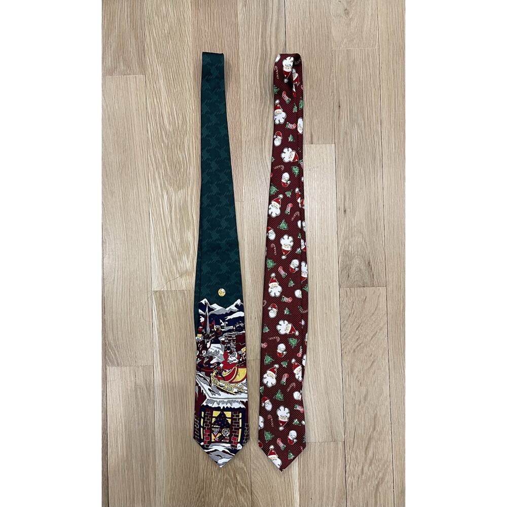 2 Vintage Christmas Santa Holiday Ties Neckties Office Work Business Career Fun!